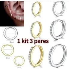 3 PARES Brinco Argola Simples em Aço Inoxidável com Zircônia Hipoaлерgênica - Minimalista e Elegante