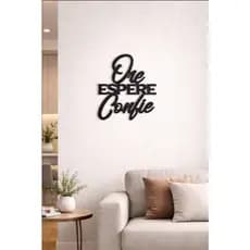 Placa Decorativa Ore Espere Confie MDF Preto 25x19cm | Decoração Parede Sala Quarto Frase Motivacional Religiosa