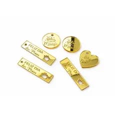 30/50/100 Tags  Acrílico Espelhado Dourado personalizável | Pingente (Redondo, Retangular, Coração) personalizado croche