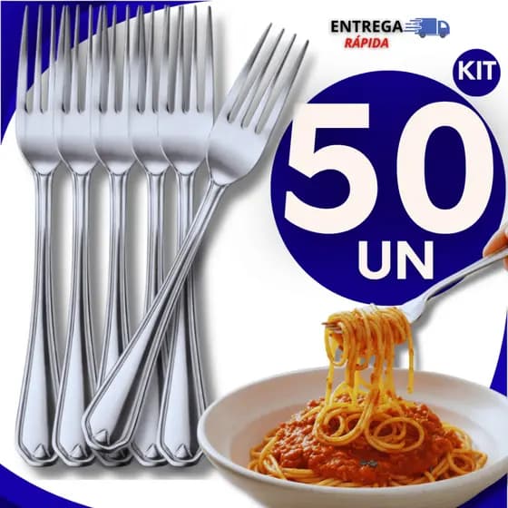 Kit 50 Garfos de Inox Resistentes Talheres para Mesa, Refeições, Cozinha, churrasco e bares utilidades Garfo