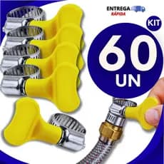 Kit 60 Abraçadeira Americana em Inox Vazado Parafuso com Borboleta 13-19mm 3/4 Mangueira Gás Irrigação