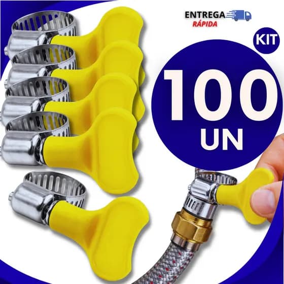 Combo 100 Abraçadeira Americana em Inox Vazado Parafuso com Borboleta 13-19mm 3/4 Mangueira Gás Irrigação