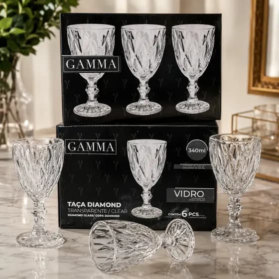 Jogo 6 Taças Diamond Vidro 340ml Gamma Suco Água