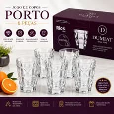Jogo de Copos Porto Fino Short Dumiat 330ml Kit com 6 Copos de Vidro pra Água Suco