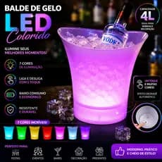 Balde Led Iluminado Caixa De Som Bluetooth  6,5L Funcionalidade Festa Bebidas Branco