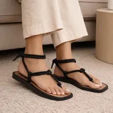 Chinelo Feminino Sandália Rasteira De Amarrar Tendência Confortável Moda Causal
