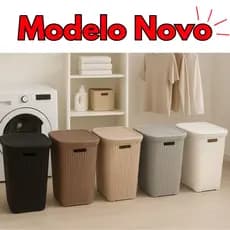 Cesto Telado Rattan 50 Litros Com Tampa Luxo Premium Minimalista Chique