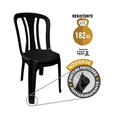 Cadeira Plástica Bistrô Preta Reforçada Arcos – Suporta 182 kg