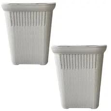 Kit 2 Cesto Telado Rattan 50 Litros Com Tampa Premium