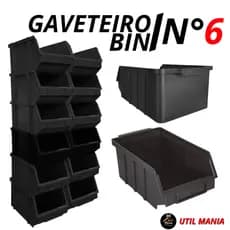 Kit Com 03 Gaveteiros de Plástico Bin Nº 6 Empilhável Organizador Prateleira Multiuso Ferramentas