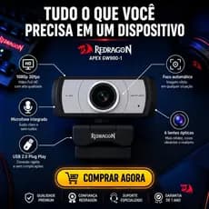 Webcam 1080p Redragon Apex GW900-1 Incrível USB Streaming Premium Design Elegante Alto Desempenho