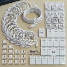 Kit 5, 10, 15 Cabos Lightning iPhone com Carregamento Rápido – Cada Cabo em Caixa Individual com 2 Clipes Organizadores