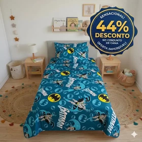 Cobre Leito Solteiro Batman Kit Infantil Estampado Dupla Face