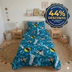 Cobre Leito Solteiro Batman Kit Infantil Estampado Dupla Face