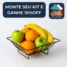 Fruteira de Mesa Quadrada em Aço Preto Brilhante Organizador de Frutas Decorativa