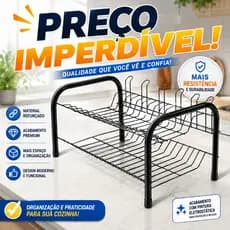 Escorredor De Louça 2 Andares Inox 12 Pratos 5 Copos Preto Brilhante - Pintura automotiva