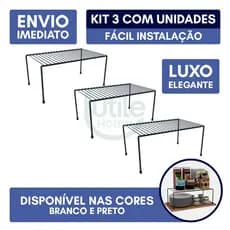 Kit 3 Organizadores de Cozinha Rack Prateleira Suspensa Suporte Armário Multiuso 32cm Elegante