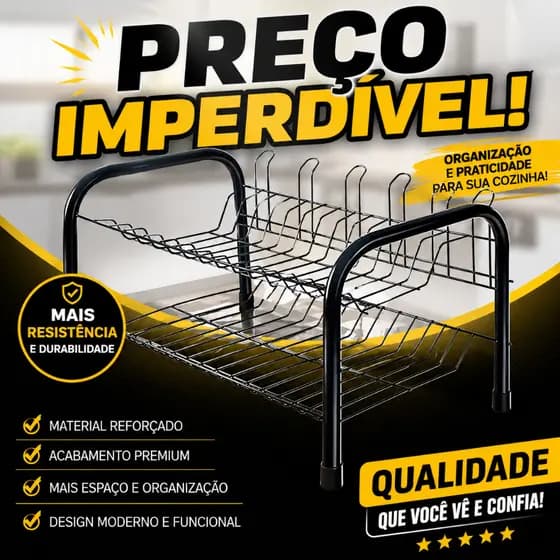 Escorredor De Louças Versátil Duplo Compacto Secador Copos 9 Pratos 2 Andares