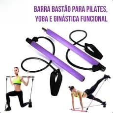 Barra de Pilates Yoga Portátil com Elásticos Extensor Exercício Academia Treino Musculação