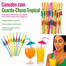 Kit 100 Unidades - Canudo Guarda Chuva Descartável Para Drink Festa Coquetel Decorativo