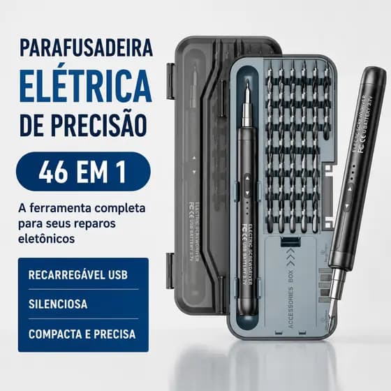 Parafusadeira elétrica de precisão recarregável 46 em 1