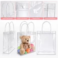 Kit 10 Sacola Transparente para Presentes Reutilizável PVC Lembrancinhas