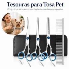 Kit 4 em 1 Tesoura Profissional para Gatos e Cães - Cabeleireiro e Barbeiro para Pets