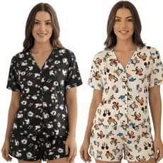 Pijama Feminino Aberto Curto Botão Frontal / Pijama Americano Feminino Aberto Luxo Estampado Leve Conforto