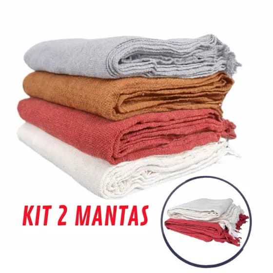 Kit 02 Mantas Para Sofá ou Cama Luxo 210x120 100% Algodão Capa de Proteção Decorativa