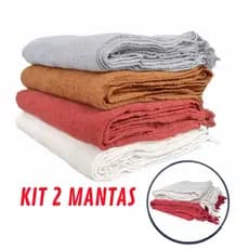 Kit 02 Mantas Para Sofá ou Cama Luxo 210x120 100% Algodão Capa de Proteção Decorativa