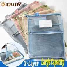 Bolsa De Malha De Nylon Com Zíper-Para Documentos Portátil Armazenamento De Dados Arquivo Transparente Espessada De Gran