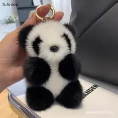 [fulseep] Pequeno Panda Boneca De Pelúcia Feminina Saco Ornamentos Bonito Imitação De Pele De Vison Carro Chaveiro Urso