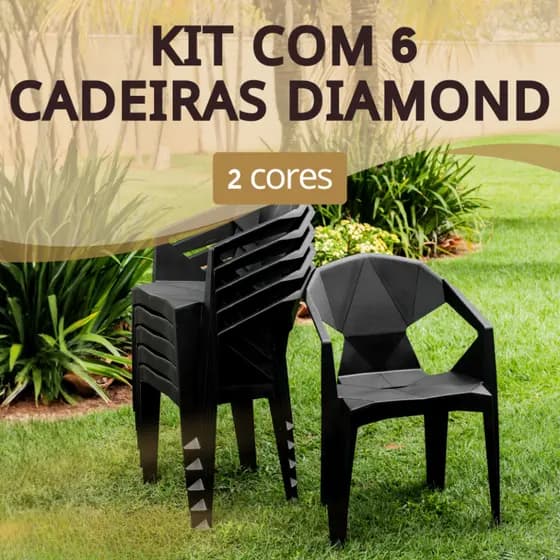 Kit 6 Cadeiras Reforçada Diamond Empilhável Escritório Varanda Piscina Salão Lazer