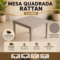 Mesa Quadrada Rattan Desmontável Plástico 80x80 cm Área Lazer Festa Bar Jardim Jantar Salão Varanda