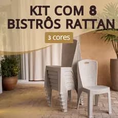 Kit 8 Bistrô Cadeira Rattan Reforçada Empilhável Escritório Varanda Piscina Sala Cozinha Área Lazer