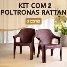 Kit 2 Poltronas Rattan Reforçada Empilhável Escritório Varanda Piscina Salão Jardim Lazer Área Lazer