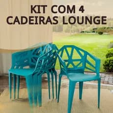 Kit 4 Cadeiras Poltrona Reforçada Lounge Empilhável Escritório Varanda Piscina Salão Jardim Lazer