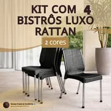 Kit 4 Bistrô Reforçada Rattan Luxo UV Empilhável 160kg Aço Cromado Varanda