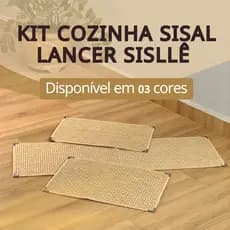 Kit Cozinha Completo 3 Peças Antiderrapante Pia Tapete Sisal Lancer com Cantoneira Aço Várias Cores