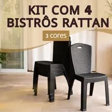 Kit 4 Bistrô Cadeira Rattan Reforçada Empilhável Escritório Varanda Piscina Sala Cozinha Área Lazer