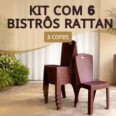 Kit 6 Bistrô Cadeira Rattan Reforçada Empilhável Escritório Varanda Piscina Sala Cozinha Área Lazer