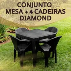 Conjunto Mesa com 4 Cadeiras Reforçada Diamond Jantar Área Salão Casa Lazer Piscina Casa