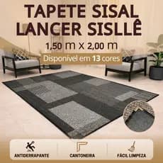 Tapete Sisal 200x150 cm Lancer Sisllê Antiderrapante Cantoneira Aço Cromado Sala Quarto Escritório