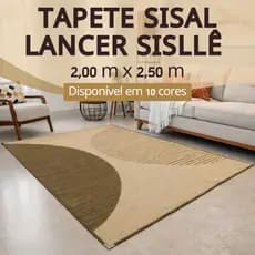 Tapete Sisal 250x200 cm Lancer Sisllê Antiderrapante Cantoneira Aço Cromado Sala Quarto Escritório