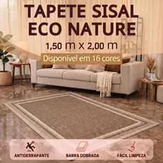 Tapete Sisal 200x150 cm Eco Nature Riviere Slim J. Serrano Antiderrapante Rústico Sala Escritório