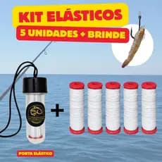 KIT 5 Linha Elástica Elastic para Amarrar Isca Pesca 110m + Suporte de Linha Personalizado
