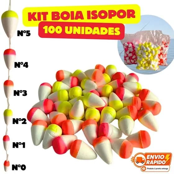 Kit 100 Boias Isopor Lambari Pesca N°0 ao N°5 Escolha o Tamanho