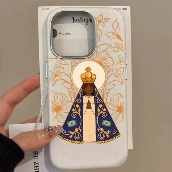 Nossa Senhora Capa Capinha Para iPhone 14 17 Air 16 15 Plus 13 12 11 Pro Max Couro Silicone Anti-Impacto