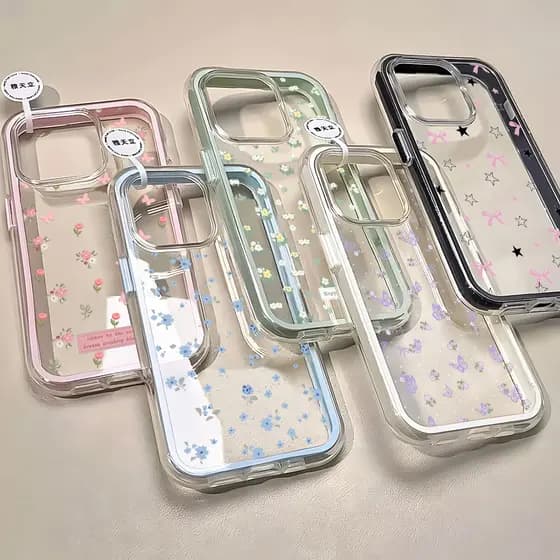 Capa 2 Em 1 Pequena Flor Capinha Para iPhone 16 15 14 Plus 13 12 11 17 Air Pro Max Transparente Anti-Impacto