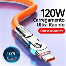 Cabo Carregamento Rápido 120W Giratório Entrada USB Saída Lightning Micro V8 Tipo C 1 metro iOS Anti-quebra Silicon
